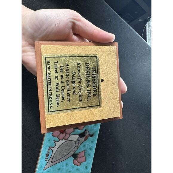 Vintage Cleo Teissedre Ceramic Quail Southwest Hand Painted Tile Trivet Set Rare - Picture 4 of 5